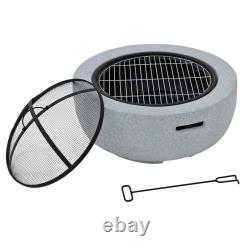 Grey Ceramic Fire Pit Wood Burner Garden Patio Warmer BBQ Grill Azuma 60cm