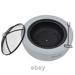 Grey Ceramic Fire Pit Wood Burner Garden Patio Warmer BBQ Grill Azuma 60cm