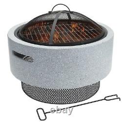 Grey Round MgO Concrete Firepit BBQ Grill Bowl Outdoor Garden Patio Wood Burner