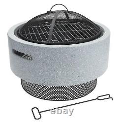 Grey Round MgO Concrete Firepit BBQ Grill Bowl Outdoor Garden Patio Wood Burner