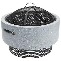 Grey Round MgO Concrete Firepit BBQ Grill Bowl Outdoor Garden Patio Wood Burner