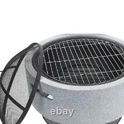 Grey Round MgO Concrete Firepit BBQ Grill Bowl Outdoor Garden Patio Wood Burner