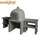 Grey Outdoor Wood Fired Pizza Oven 100cm Grey Deluxe +matching Stand And Tables