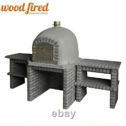Grey outdoor wood fired Pizza oven 100cm grey Deluxe +matching stand and tables