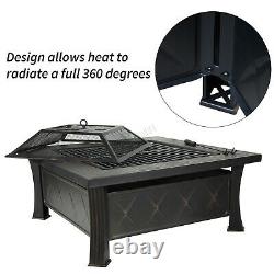 HEATSURE Outdoor Multifunctional Fire Pit Garden BBQ Brazier Square Patio Heater
