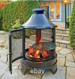Hello Outdoors Steel Garden Cooking Fire Pit Grill BBQ Barbecue + Swing Out Iron