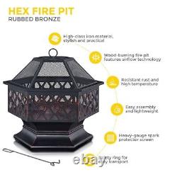 Hexagonal Fire Pit Outdoor BBQ Firepit Brazier Garden Stove Patio Heater Grill