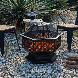 Hexagonal Fire Pit Outdoor BBQ Firepit Brazier Garden Stove Patio Heater Grill