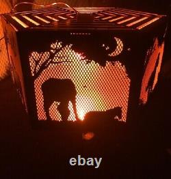Horse and foal hexagonal fire pit with top grill