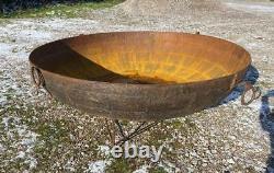 Huge Original Iron Indian Kadai Fire Pit Bowl 187cm Diameter Includes Stand