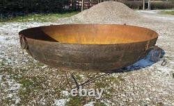 Huge Original Iron Indian Kadai Fire Pit Bowl 187cm Diameter Includes Stand