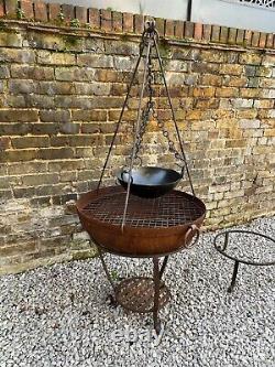 Kadai Large Rustic 70cm Fire Bowl With Stand and Cooking Bowl / BBQ
