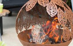La Hacienda Leaves Steel Oxidised Fire Pit Globe Garden Heating