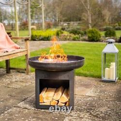 Laguna Fire Pit Bowl & Log Store Metal Outdoor Garden Patio Wood Burner Firepit