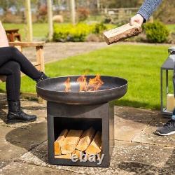 Laguna Fire Pit Bowl & Log Store Metal Outdoor Garden Patio Wood Burner Firepit