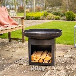 Laguna Fire Pit Bowl & Log Store Metal Outdoor Garden Patio Wood Burner Firepit