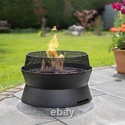 Large Black Fire Pit Outdoor Garden Log Burner Heavy Duty Round Wood Burner BBQ