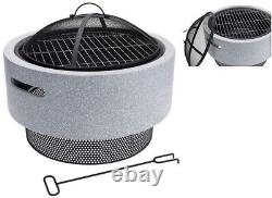 Large Concrete Fire Bowl & BBQ 52 Centimeter Garden Patio Outdoor Heating