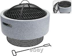 Large Fire Bowl Pit 52cm Garden Patio Outdoor Heating Brazier Heater + BBQ Rack