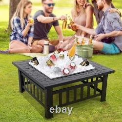 Large Fire Pit BBQ Outdoor Iron Grill Square Garden Table Patio Log Burner Stove