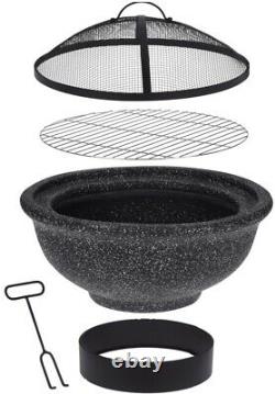 Large Fire Pit Bowl & BBQ Grill Patio Fire Outdoor Fire Pit 49cm Granite Effect