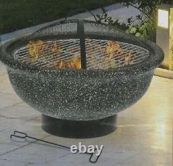 Large Fire Pit Bowl & BBQ Grill Patio Fire Outdoor Fire Pit 49cm Granite Effect
