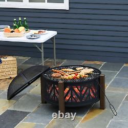 Large Firepit BBQ Grill Bowl Outdoor 2 In 1 Round Fire Pit Brazier Wood Burner