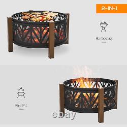 Large Firepit BBQ Grill Bowl Outdoor 2 In 1 Round Fire Pit Brazier Wood Burner