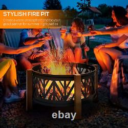 Large Firepit BBQ Grill Bowl Outdoor 2 In 1 Round Fire Pit Brazier Wood Burner