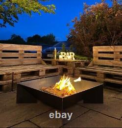 Large Firepit Square Outdoor Fire Pit Garden Fire Bowl Bbq Grill Patio Heater
