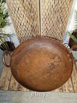 Large Indian Vintage Heavy Duty Iron Metal Kadai Bowl & Stand Fire Pit BBQ