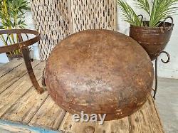 Large Indian Vintage Heavy Duty Iron Metal Kadai Bowl & Stand Fire Pit BBQ