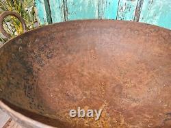 Large Indian Vintage Heavy Duty Iron Metal Riveted Kadai Bowl & Stand Fire Pit