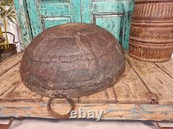 Large Indian Vintage Heavy Duty Iron Metal Riveted Kadai Bowl & Stand Fire Pit