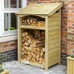Large Log Store Shed Outdoor Wooden Storage Rack For Fire Wood Kindling Cover