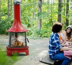Large Outdoor Chimney Fire Pit Steel Chiminea Fireplace BBQ Grill Wood Burning