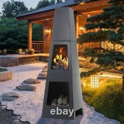 Large Outdoor Garden Fire Pit Chimney Firepit Log Wood Burner Patio Heater Black