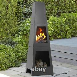Large Outdoor Garden Fire Pit Chimney Firepit Log Wood Burner Patio Heater Black