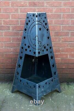 Large Outdoor Garden FirePit wood Brazier Square Stove Patio Heater Chiminea