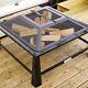 Large Outdoor Square Fire Pit With Bbq Grill Shelf And Mesh Screen Lid And Poker