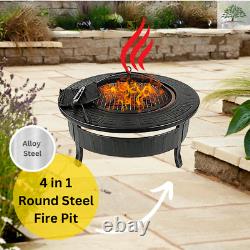 Large Round Fire Pit Garden Log Burner Outdoor Heater Metal drink cooler BBQ