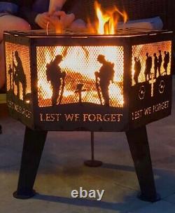 Lest We Forget soldier hexagonal fire pit natural finish with grill