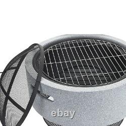 Light Grey Faux Concrete Round Fire Pit MgO BBQ Grill Bowl Camping Heater Burner