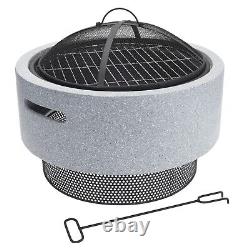 Light Grey Faux Concrete Round Fire Pit MgO BBQ Grill Bowl Camping Heater Burner