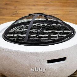 Love Burn Outdoor Concrete Fire Pit, with BBQ Grill Shelf and Screen Cover