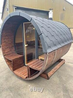 Luxury 250cm Barrel Sauna Harvia M3 wood fired heater full panoramic window