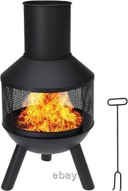 Metal Fire Log Pit Chiminea Tripod Outdoor Garden Heater Chimney 76 x 37cm Black