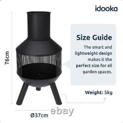 Metal Fire Log Pit Chiminea Tripod Outdoor Garden Heater Chimney 76 x 37cm Black