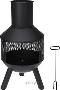 Metal Fire Log Pit Chiminea Tripod Outdoor Garden Heater Chimney 76 x 37cm Black