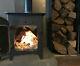 Metallic Black Log Stove Fire Burner Heater Wood Burner Workshop Cabin Patio